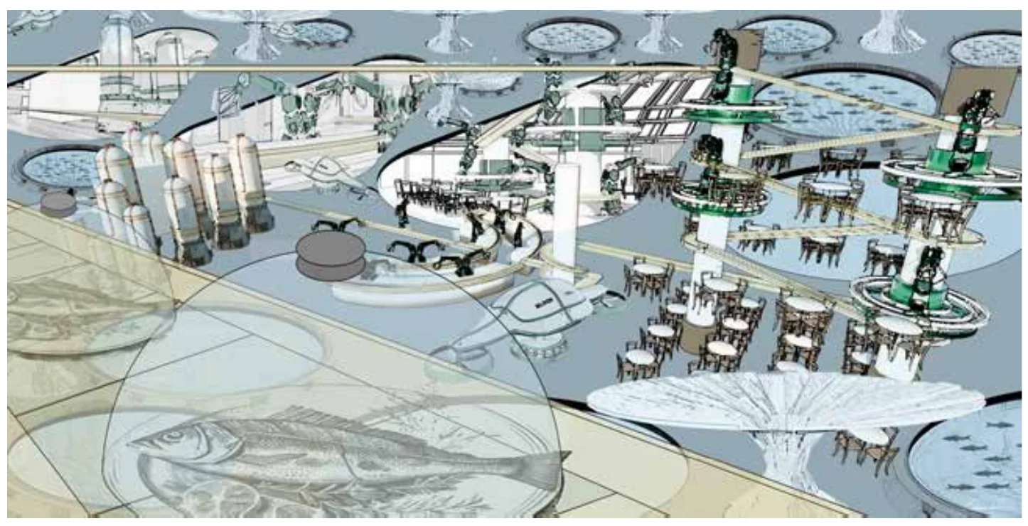 Interior visualisation of the restaurant and tanks