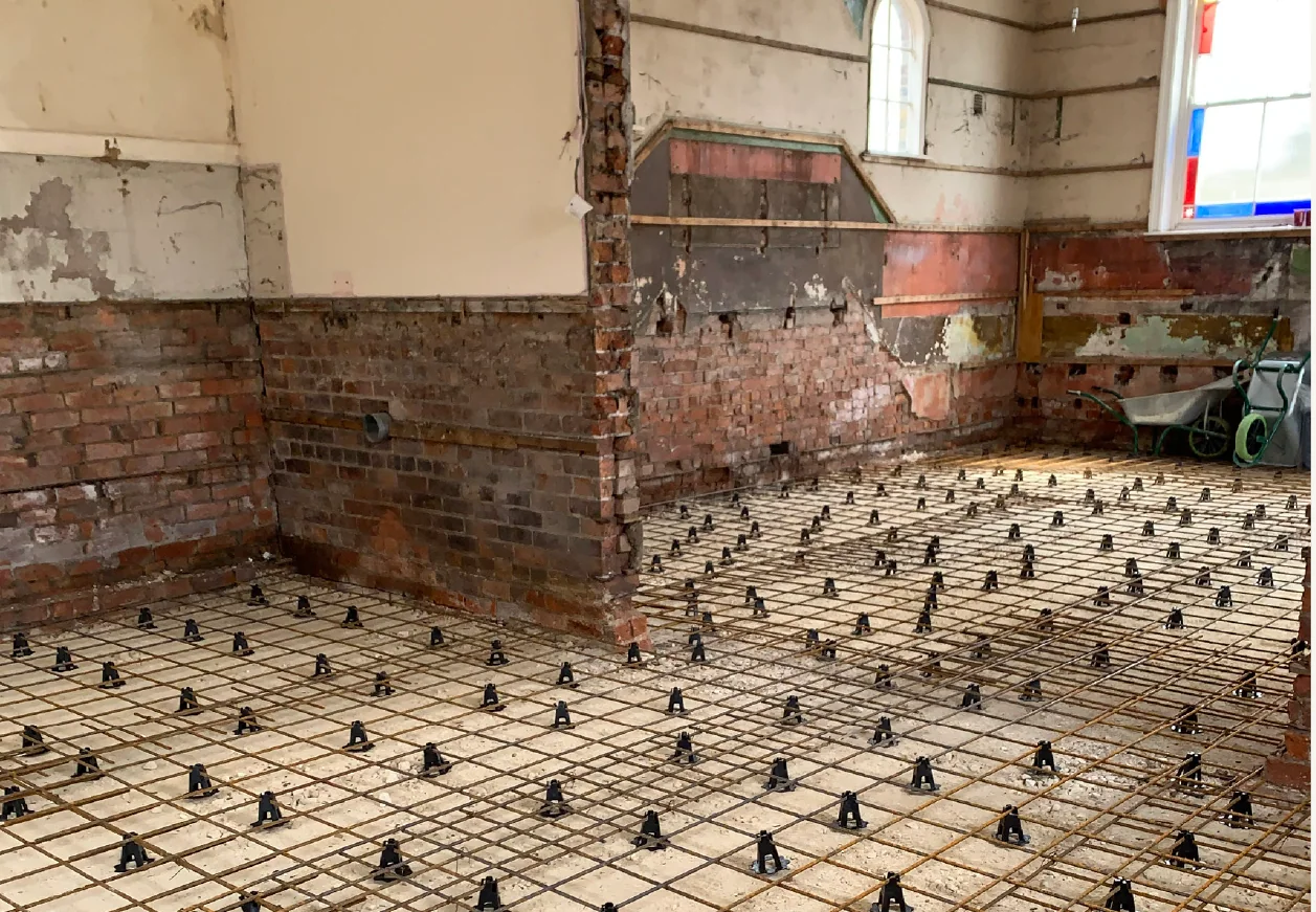 Structure and roof, new floor slab reinforcement